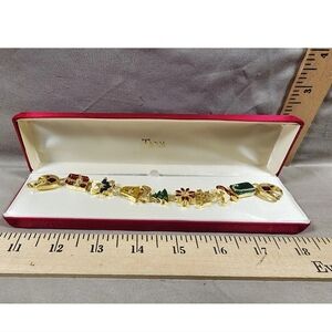 Tacoa Christmas Charm Bracelet Gold Tone Boxed Holiday Jewelry Gift